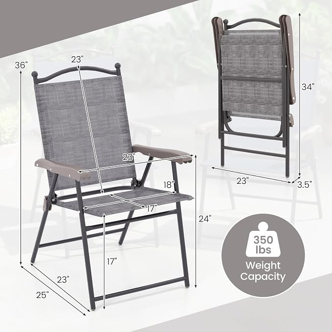 GIANTEX Set of 4 Patio Folding Chairs, Outdoor Patio Dining Chairs w/Armrest - Image 3