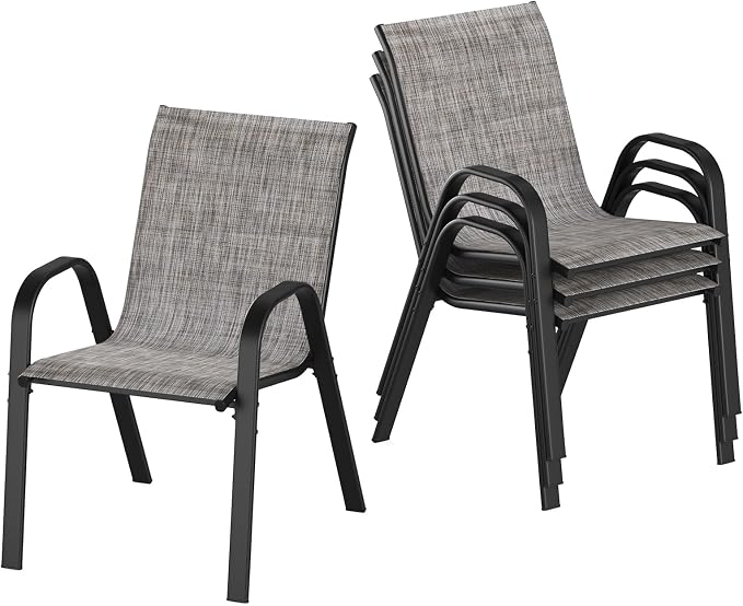Stackable Outdoor Dining Chairs Set of 4, Textilene Patio Chairs by Soohowfurniture