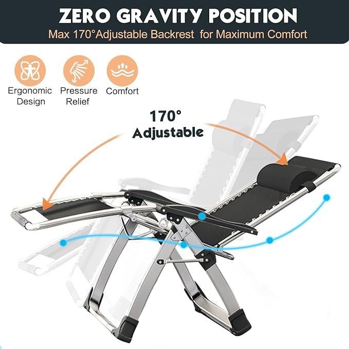 MOPHOTO Zero Gravity Chair Oversize, Outdoor Padded Lounge Chair - Image 5