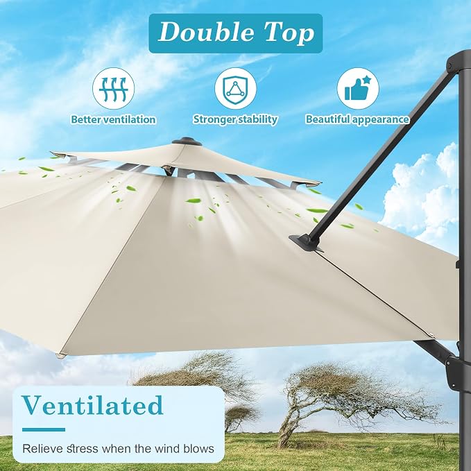 HOTEEL 10x10ft Patio Umbrella Cantilever Umbrella Double Top - Image 3