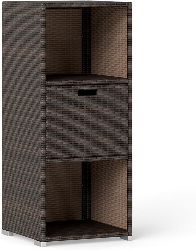 Tangkula Rattan Outdoor Storage Cabinet, Patiojoy Outdoor Wicker Cabinet - Image 9