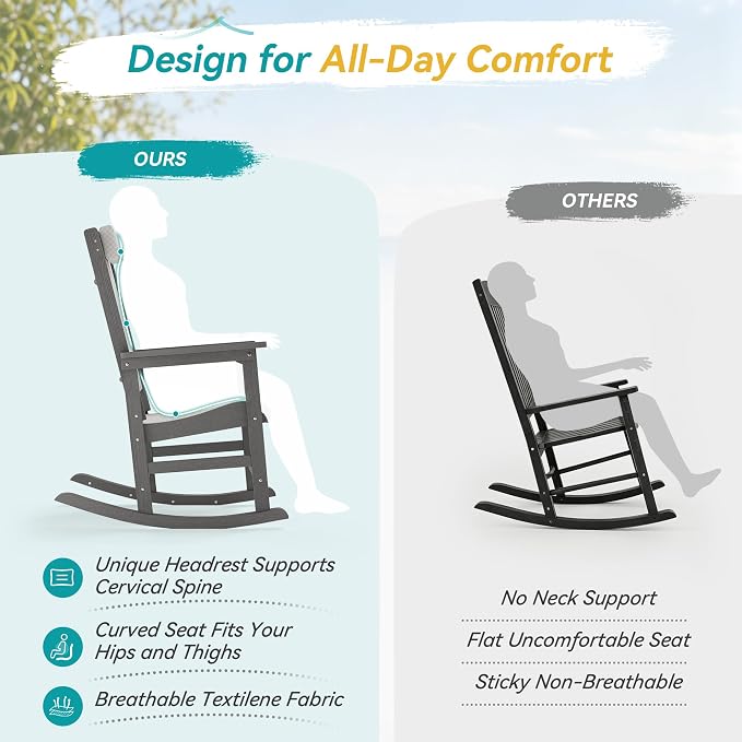 3-Piece Outdoor Rocking Chair Set, HDPE Patio Rocking Chair - Image 3
