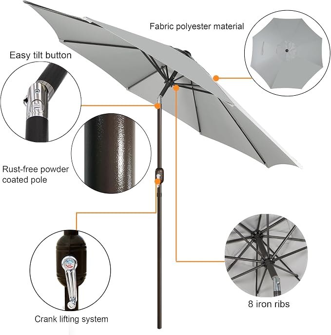 9' Outdoor Patio Umbrella, Outdoor Table Umbrella, Yard Umbrella, Market - Image 2