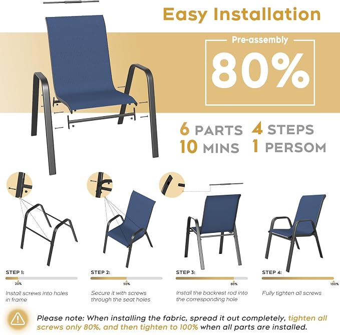 Patio Dining Chairs Set of 6 Outdoor Stackable Dining Chairs - Image 6