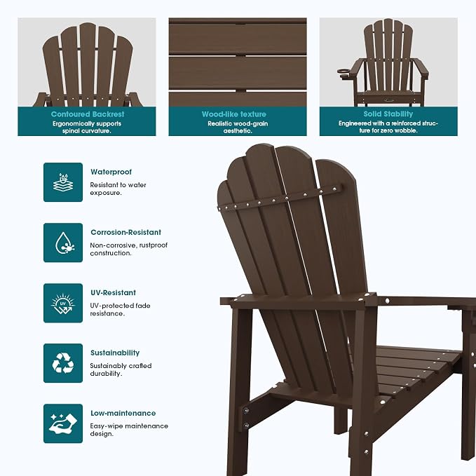 THOEOE Stackable Adirondack Chair Set of 4, HDPE Fire Pit Chairs Set of 4 | - Image 6