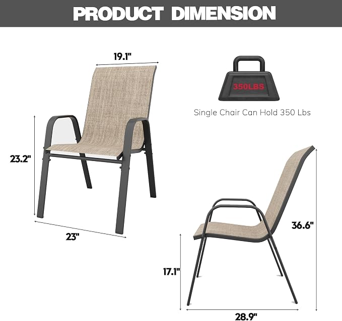 Patio Chairs Set of 4, Stackable Outdoor Dining Chairs - Image 2