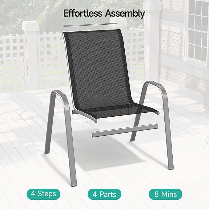 Patio Chairs Set of 4, All Weather Outdoor Dining Chairs | Stackable Dining - Image 4