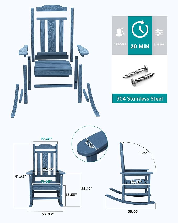 SERWALL HDPE Oversized Outdoor Rocking Chairs Set of 2, Patio Rocker, All - Image 5
