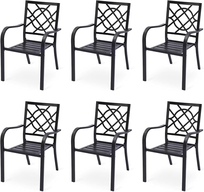Patio Dining Chairs Set of 6, Stackable Metal High Back Chairs Set by Aoodor
