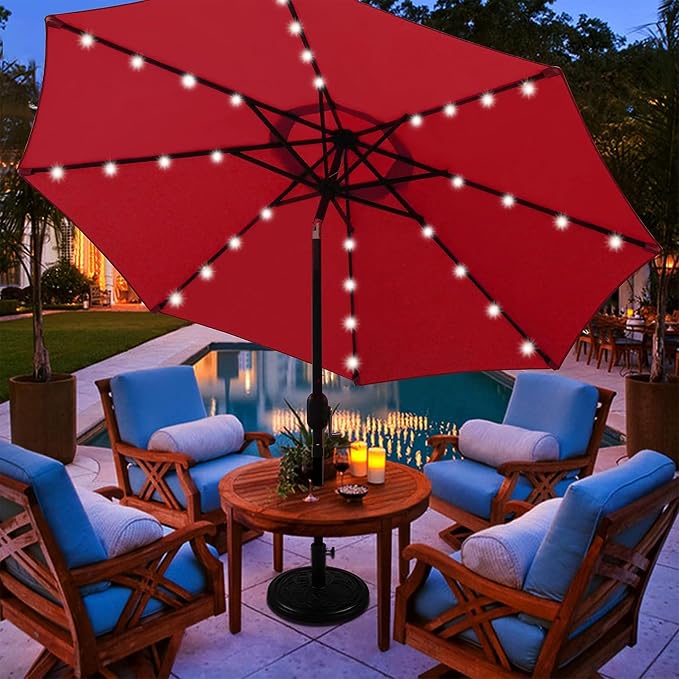9 ft Solar Umbrella, 32 LED Lighted Patio Umbrella, Table Market Umbrella - Image 6