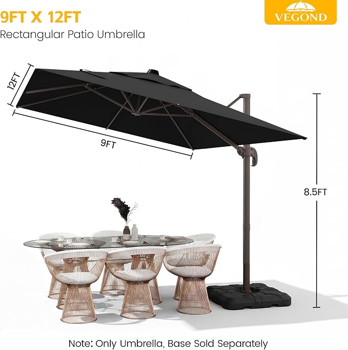 9x12 FT Patio Cantilever Umbrella, Rectangular Heavy Duty Offset Umbrella - Image 2