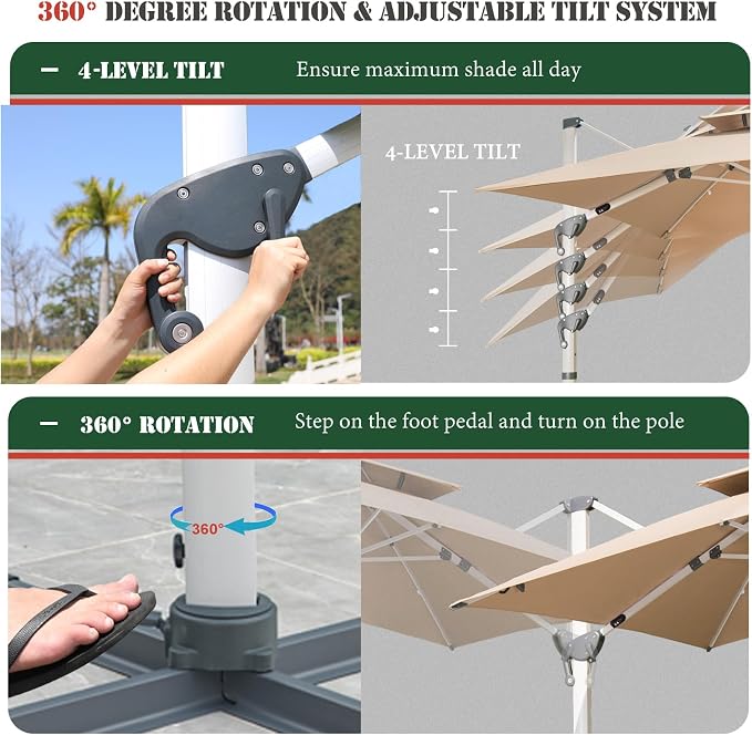10x10 FT Square Cantilever Patio Umbrella - Image 4