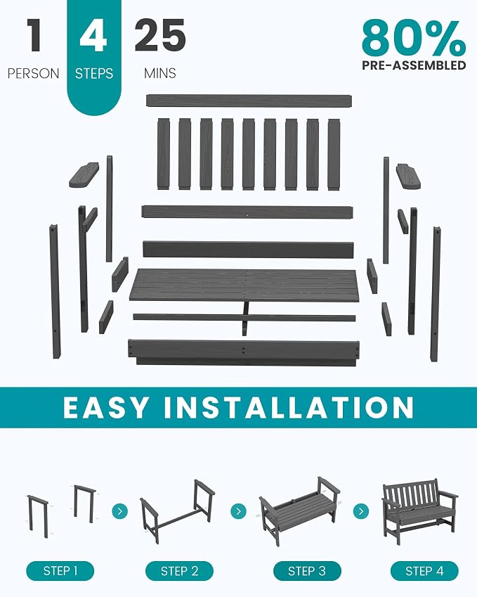 SERWALL HDPE Outdoor Bench, Weatherproof Porch Bench, 1 Pack, Suitable - Image 8