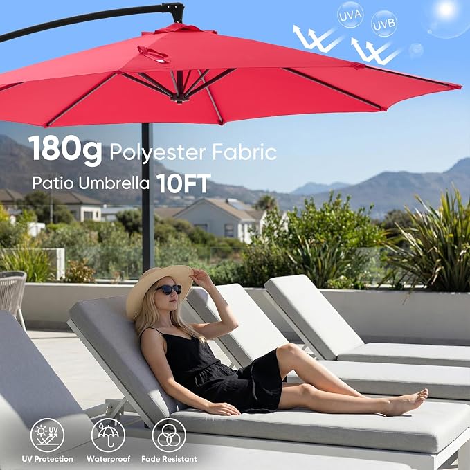 NEWBULIG 10FT Patio Umbrella, Cantilever Umbrella, UV Protection | Outdoor - Image 3