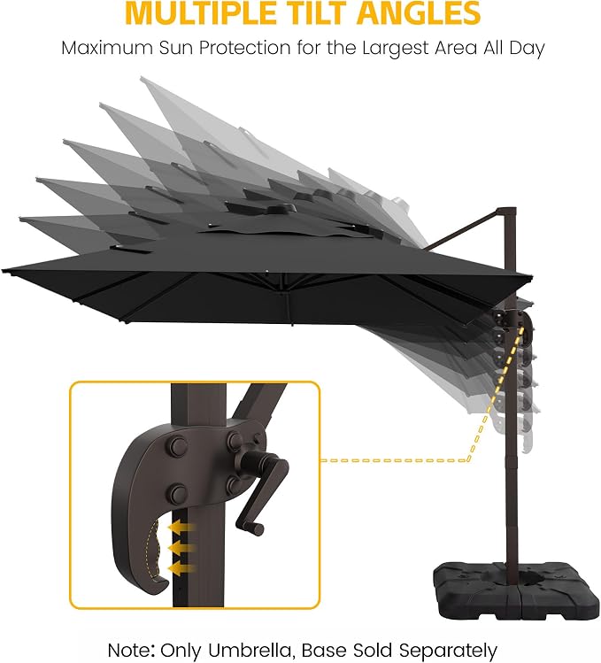9x12 FT Patio Cantilever Umbrella, Rectangular Heavy Duty Offset Umbrella - Image 3