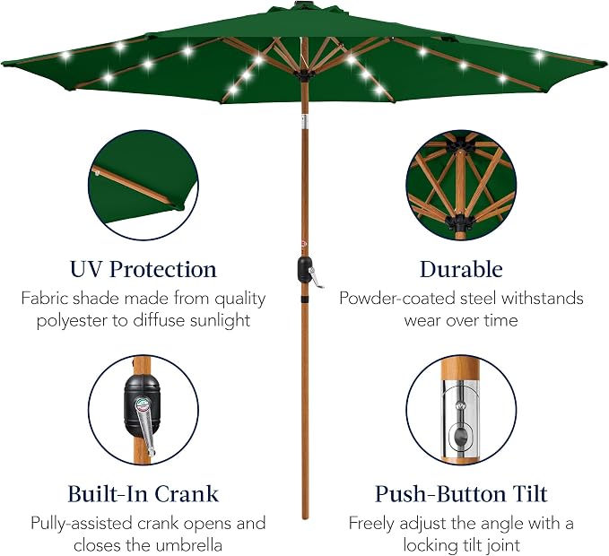 Best Choice Products 10ft Solar Market Patio Umbrella w/Woodgrain Pattern Pole - Image 6