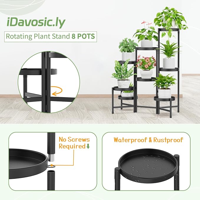iDavosic.ly Plant Stand Indoor Outdoor, 8 Tier Metal Corner Shelf, Folding - Image 4