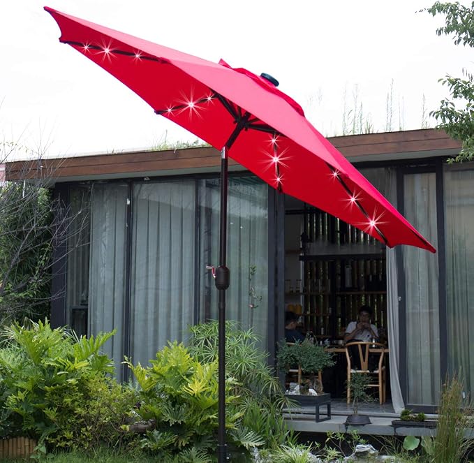 Sunnyglade 9' Solar LED Patio Umbrella, 8 Ribs, Tilt & Crank | 9Ft Patio - Image 6