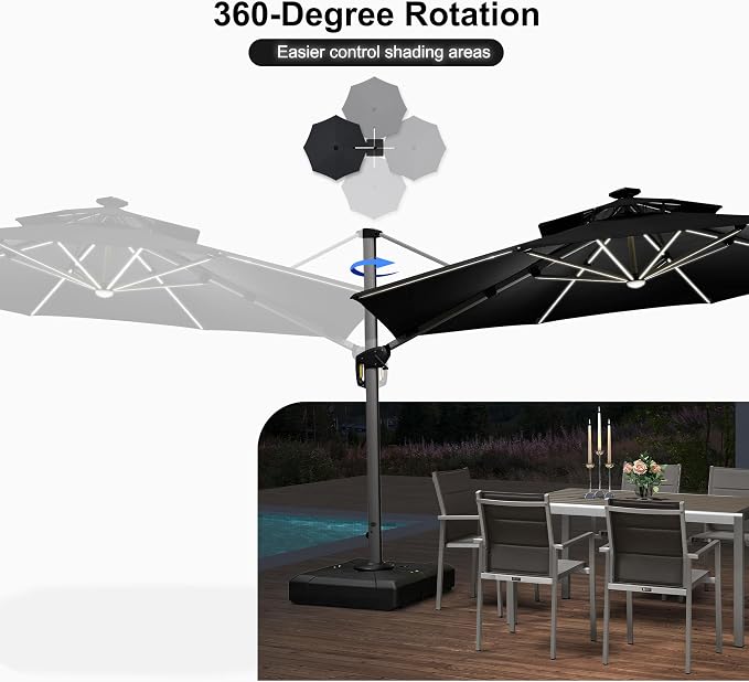 PURPLE LEAF Cantilever Umbrella 12ft Solar LED Light Double Top, Stays bright - Image 7
