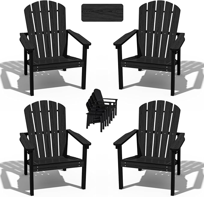 Compact Stackable Adirondack Chairs Set of 4, All-Weather by nevilywood
