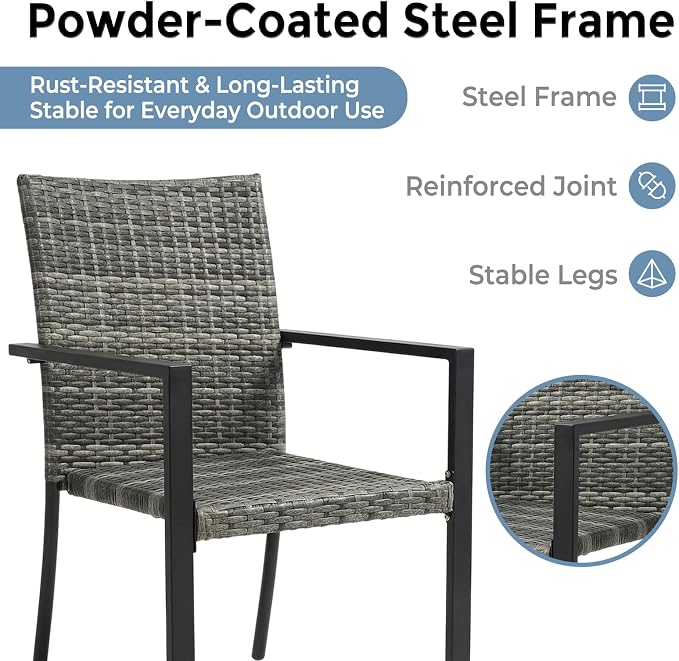 Stackable Patio Chairs Set of 2, Outdoor Wicker Dining Chairs, Space-Saving - Image 8