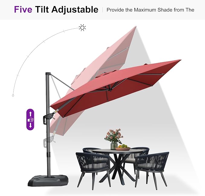 PURPLE LEAF Patio Outdoor Umbrella 9' x 9' Square All-Weather Terra | Large - Image 6