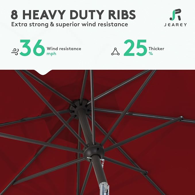 JEAREY 9FT Outdoor Patio Umbrella, Market Umbrella, Burgundy | Outdoor Table - Image 5