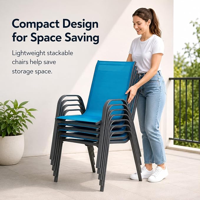 Patio Chairs Set of 4, Stacking Patio Chairs - Image 5