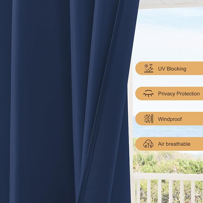 Outdoor Curtains for Patio Waterproof Rod Pocket 6 Pcs 54x84 Inch Navy | - Image 4