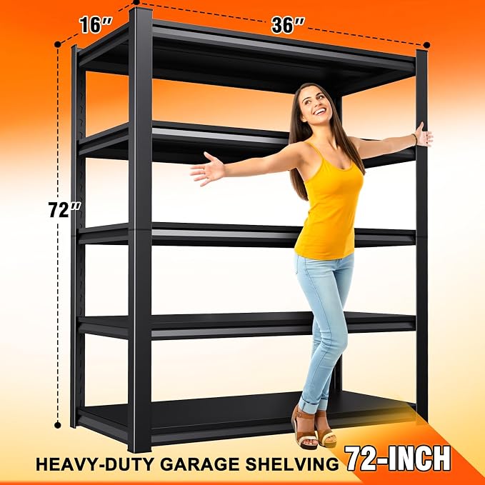 72''H 35''W Storage Shelves Garage Shelving, Adjustable Garage Shelves - Image 2