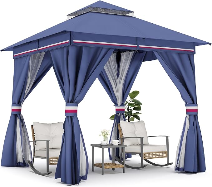 8'x8' Outdoor Gazebo, Metal Frame Heavy Duty Patio Canopy Tent Shelter - Image 9