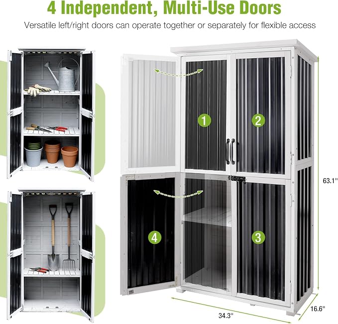GUTINNEEN Outdoor Tool Cabinet, Heavy Duty Wood & Metal Frame Garden Storage - Image 5