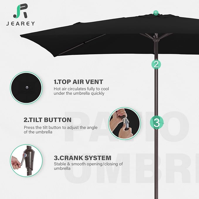 JEAREY 6.5x10 ft Rectangular Patio Umbrellas Rectangle Outdoor Umbrella - Image 7