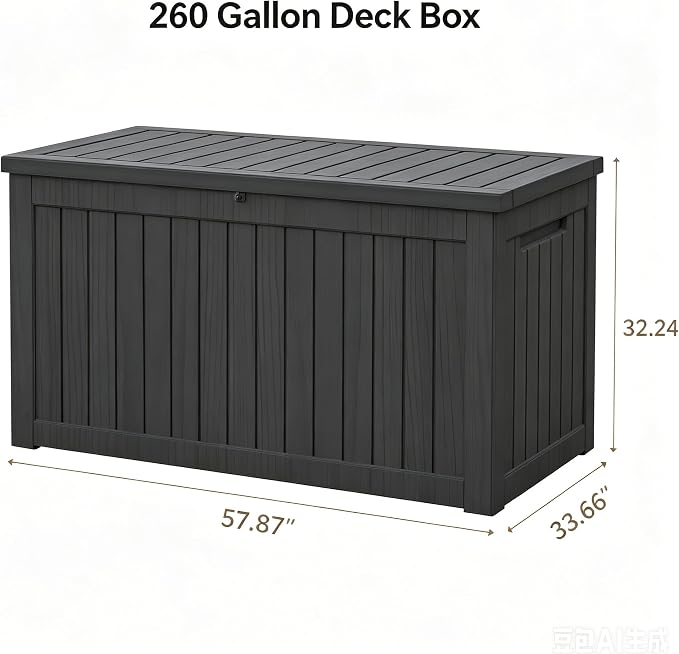 260 Gallon Resin Deck Box, Outdoor Toy Storage Box, Package Delivery Box - Image 2