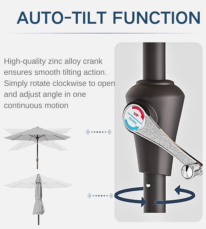 9FT Auto-Tilt Patio Umbrella|Outdoor Market Table Umbrella - Image 2