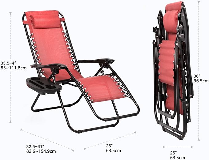 Nazhura Set of 2 Relaxing Recliners Patio Chairs Adjustable Steel Mesh Zero - Image 3