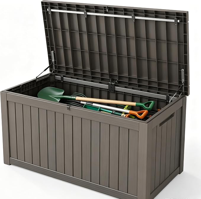 260 Gallon Resin Deck Box, Outdoor Toy Storage Box, Package Delivery Box by LAUSAINTHOME