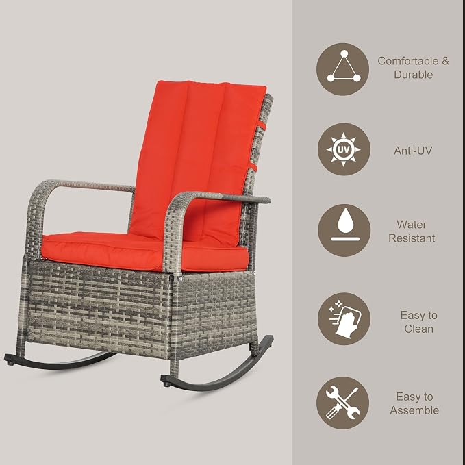 Outsunny Wicker Outdoor Rocking Chair, Patio Recliner - Image 4