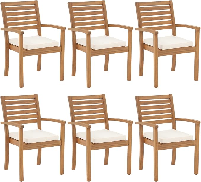 Stackable Patio Dining Chairs Set of 6, Acacia Wood, Stackable Design by OCOrange-Casual