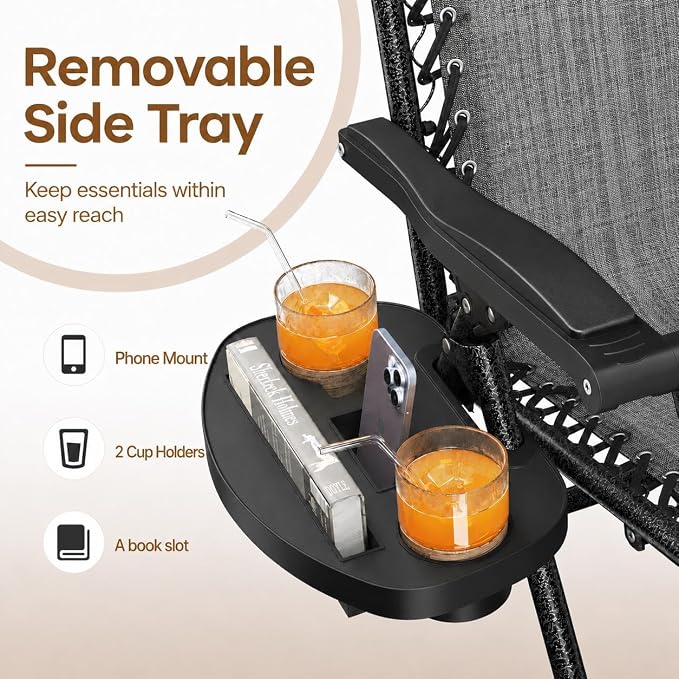 Yaheetech 26" Zero Gravity Recliners Adjustable Set of 2, Cup Holder Trays and - Image 4
