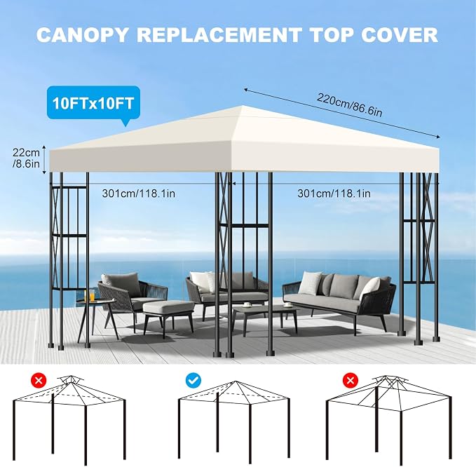 10x10 Gazebo Canopy Replacement Top, 300D High-Density Waterproof Single Layer - Image 3