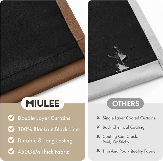 MIULEE 100% Blackout Curtains for Bedroom 40x54 Inch Length Mocha Brown | 2 - Image 4