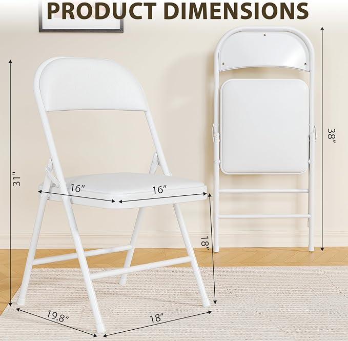 8 Pack Padded Folding Chairs, Portable Metal Foldable Chairs - Image 3