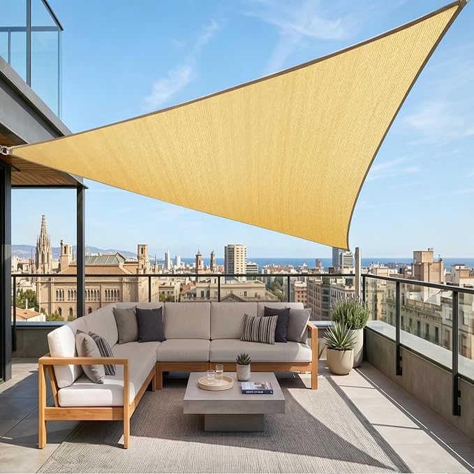 Amgo 10' x 10' x 10' Beige Triangle Shade Sail, UPF50+ Heavy Duty Outdoor Shade by Amgo