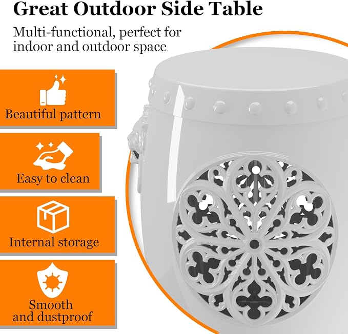 PatioZen 3-in-1 Drum Indoor/Outdoor Garden Stool, Lightweight, Realistic Lion - Image 4
