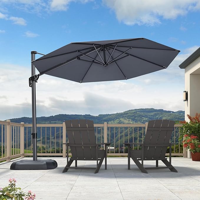 PURPLE LEAF Cantilever Umbrella 10 Feet Round 360° Rotation Light Grey | - Image 2