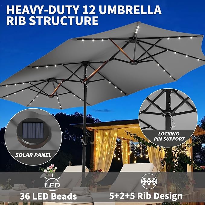 15ft Double-Sided Rectangle Patio Umbrella - Image 7