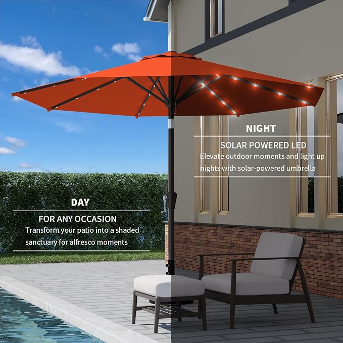 9FT Patio Umbrella with Solar Lights, Outdoor Market Umbrella with Tilt and - Image 3