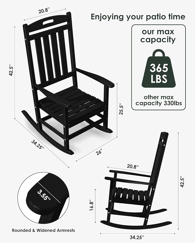 Outdoor Rocking Chair Set of 4, All-Weather Resistant Poly Lumber Rocker Chair - Image 2