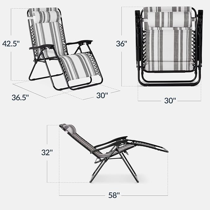 Best Choice Products Set of 2 Extra Wide Adjustable Steel Mesh Zero Gravity - Image 3